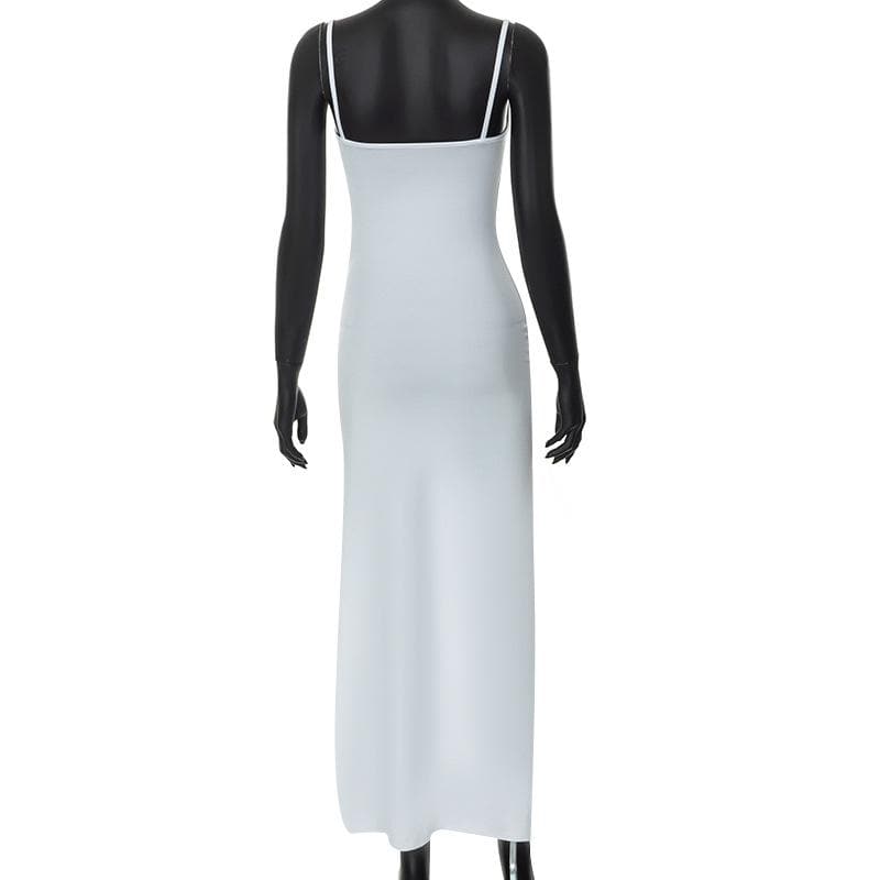 Solid irregular hollow out mesh backless cami mini dress - View 4