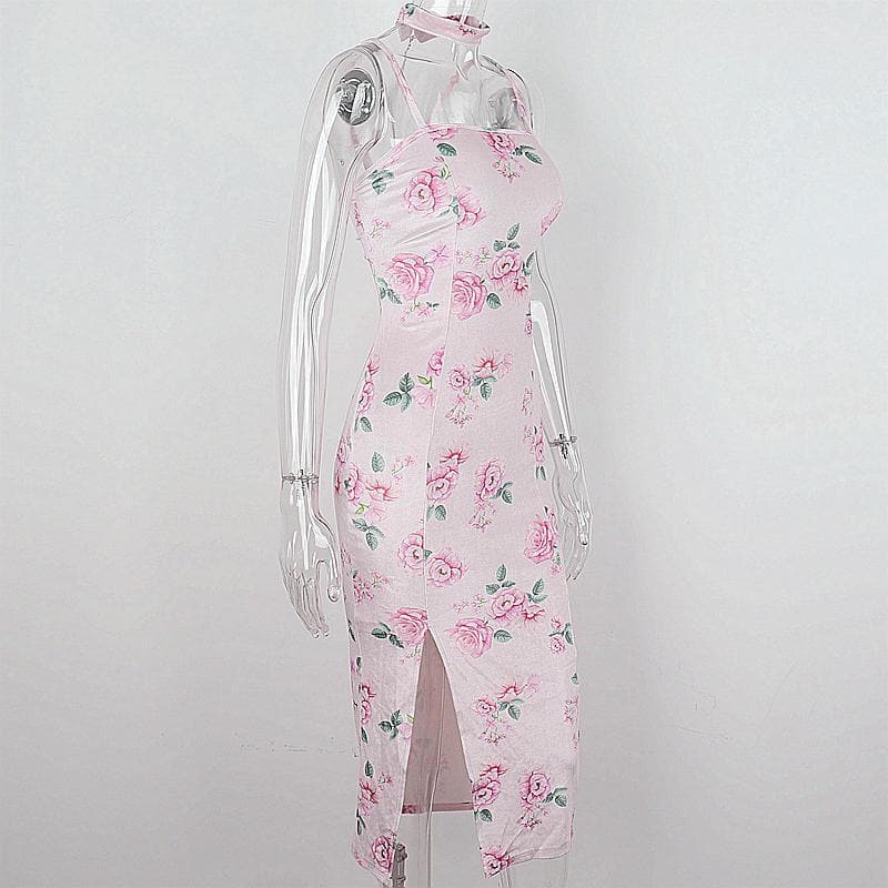 Floral Velvet Square Neck Ruched Bodycon Midi Dress - View 3