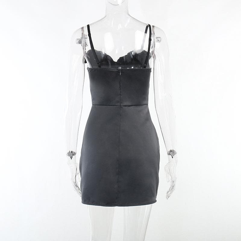 Patchwork satin ruffle contrast zip-up mini dress - Final Sale - View 4