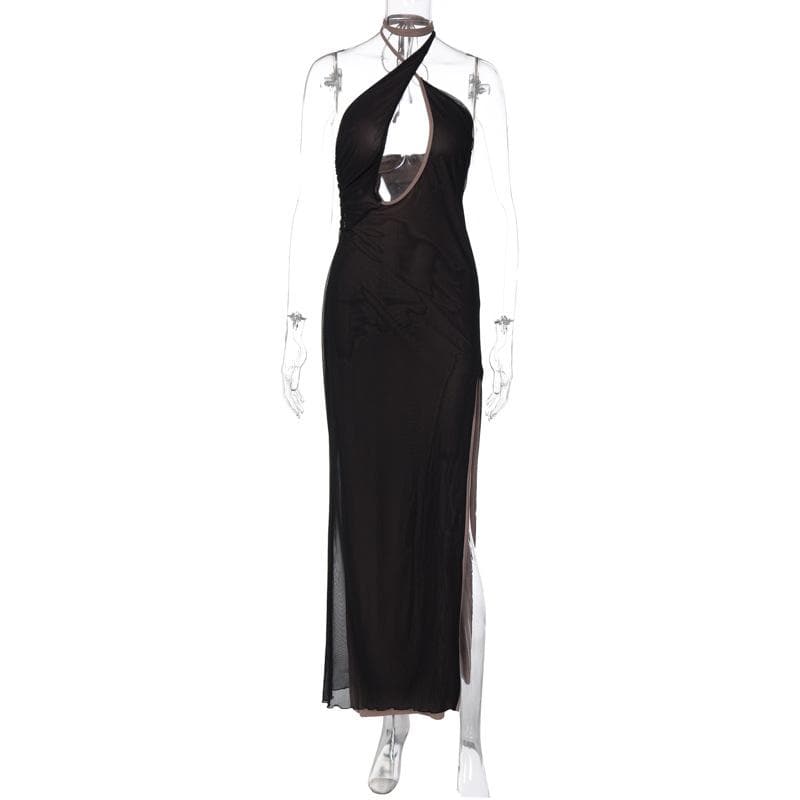 Slit mesh cross front hollow out ruched backless maxi dress - View 8