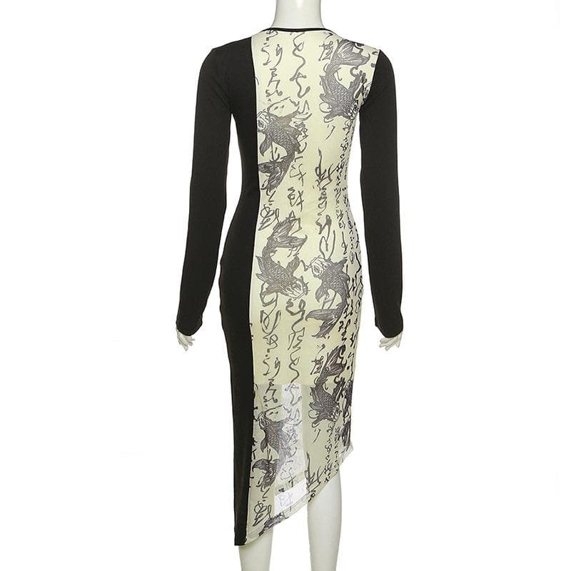 Halter Neck Long Sleeve Cut Out Bodycon Slit Midi Dress - View 3