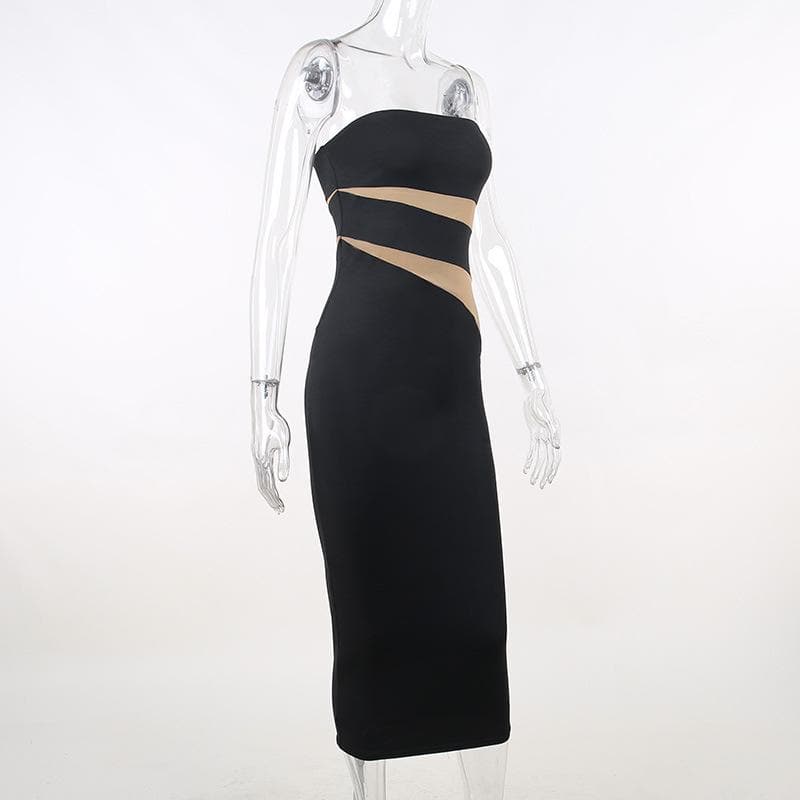 Mesh patchwork contrast irregular tube mini dress - View 4
