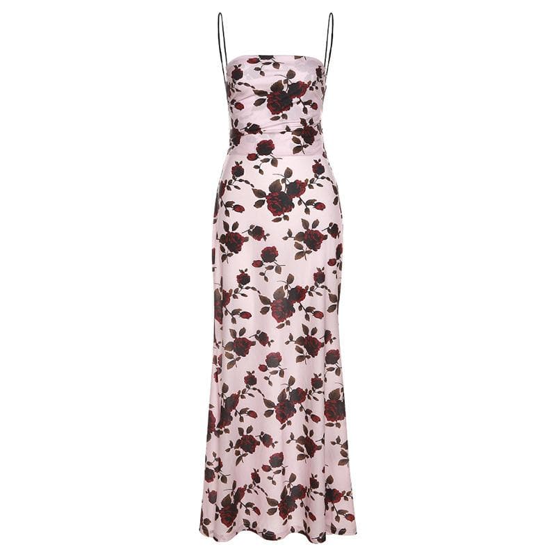 Floral Print Square Neck Spaghetti Strap Ruched Slip Maxi Dress - View 2