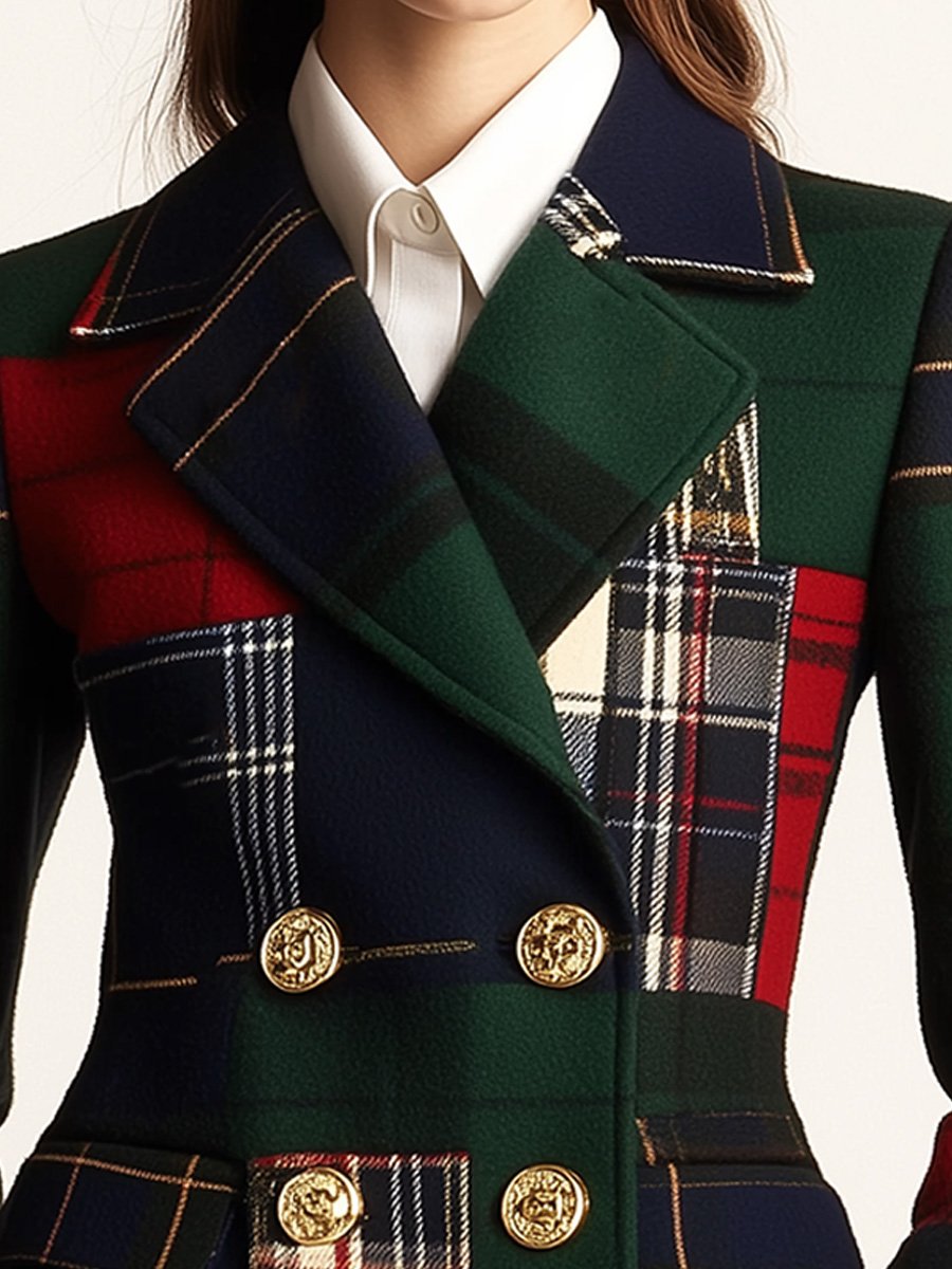 Plaid Double Breasted Gold Button Blazer 2