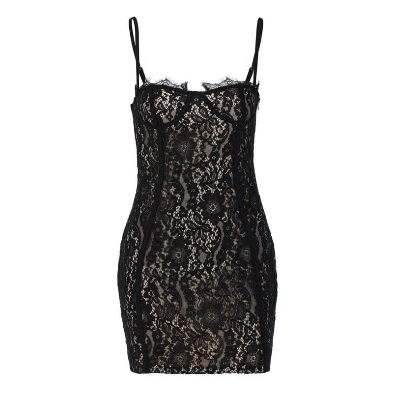 Lace contrast zip-up backless cami mini dress - View 2