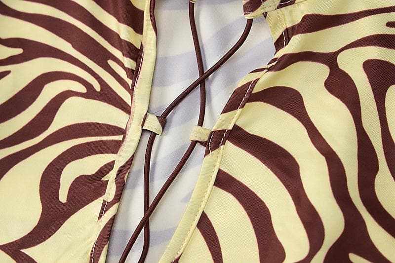 Long sleeve lace up zebra print midi dress - View 5