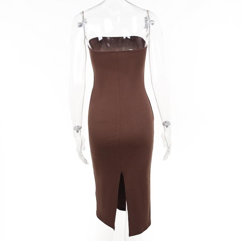 Solid beaded slit backless tube midi dress - View 6