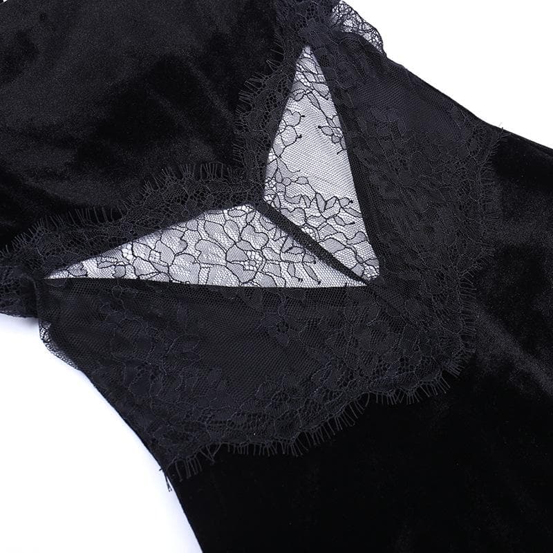 Cowl neck lace hem slit backless velvet cross back midi dress - View 6