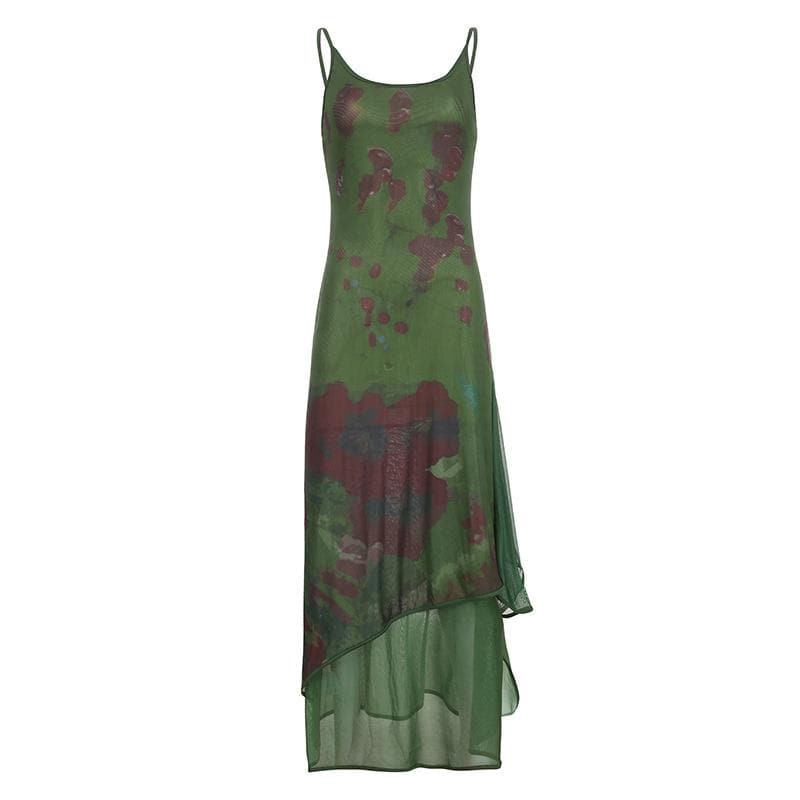 PRE ORDER - Mesh contrast patchwork u neck backless cami maxi dress - View 2