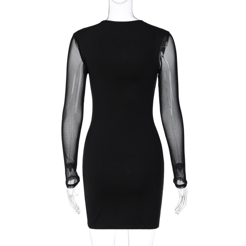 Mesh long sleeve patchwork solid mini dress - View 4