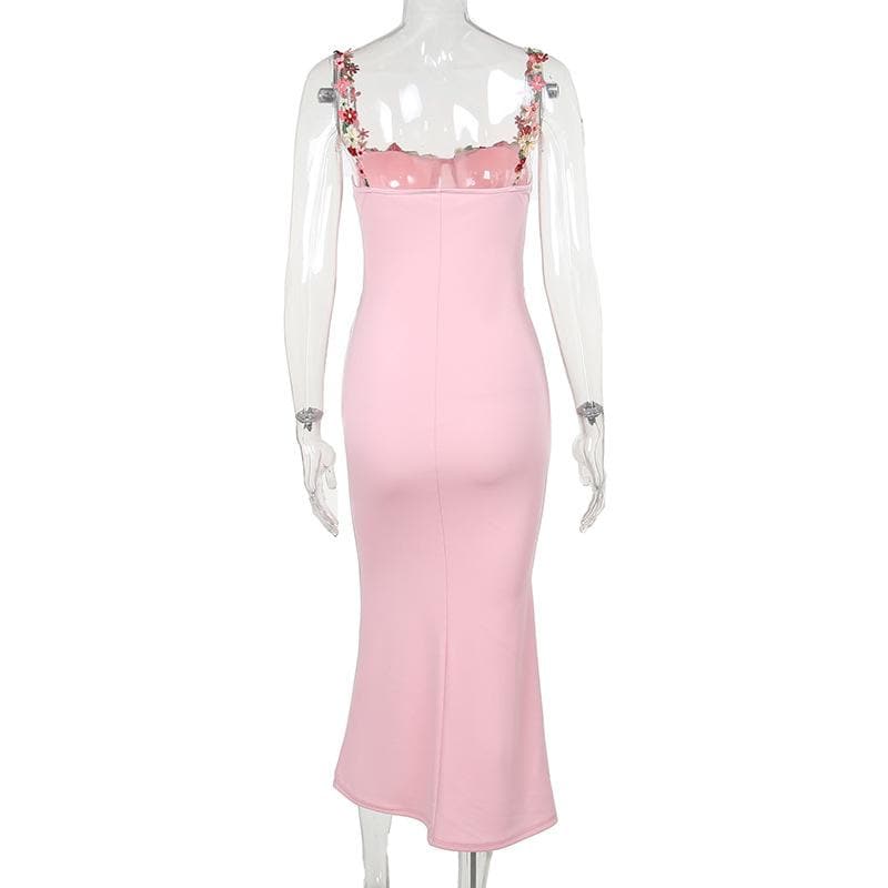 Floral Embroidery Sweetheart Lace Up Mermaid Maxi Dress - View 4