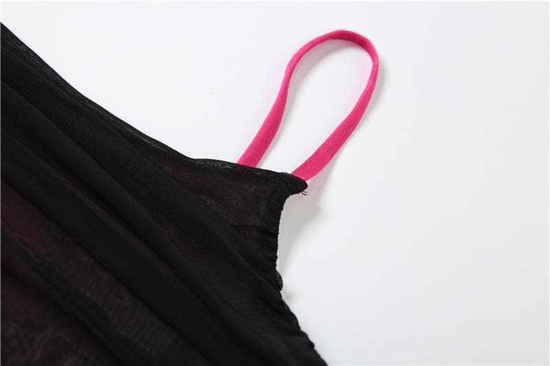 Contrast ruched mesh square neck backless cami mini dress - View 6