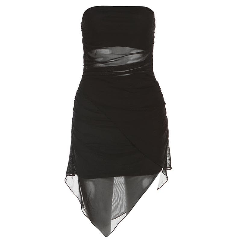 Mesh irregular solid backless tube mini dress - View 9