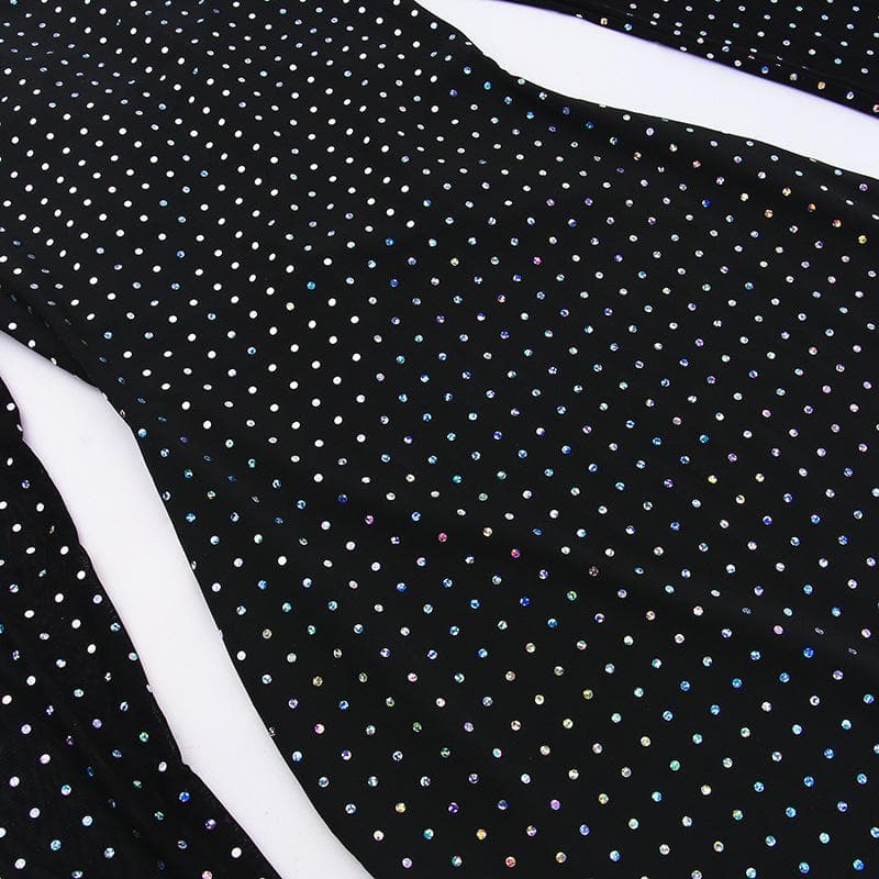 Polka dot contrast hollow out long sleeve mesh midi dress - View 7