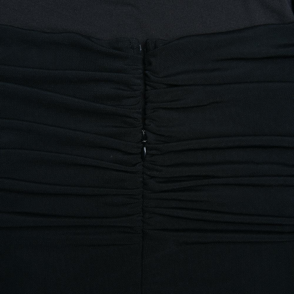 Mesh Ruched Long Sleeve Backless Ruffle Midi Dress - View 11