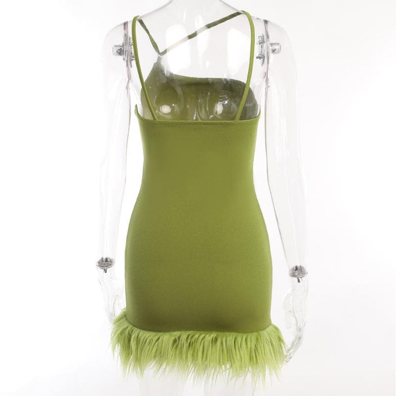 Solid irregular feather patchwork backless mini dress - View 4