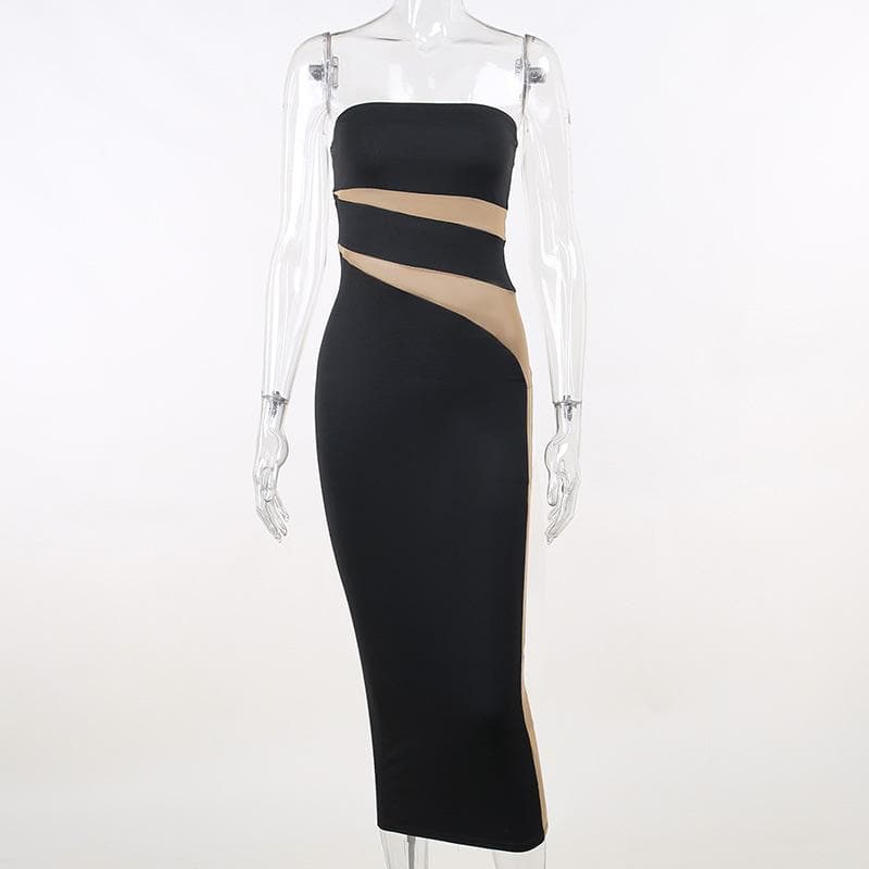 Mesh patchwork contrast irregular tube mini dress - View 3