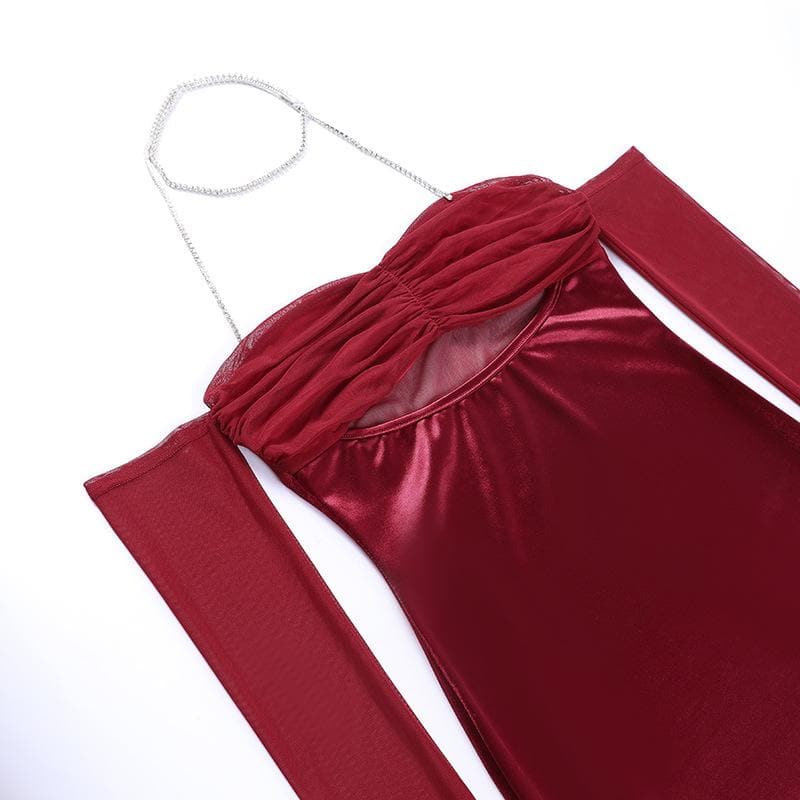 Mesh Glove Halter Neck Cut Out Ruched Bodycon Mini Dress - View 9
