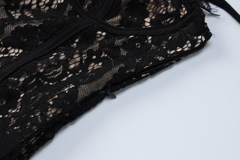 Lace contrast zip-up backless cami mini dress - View 6