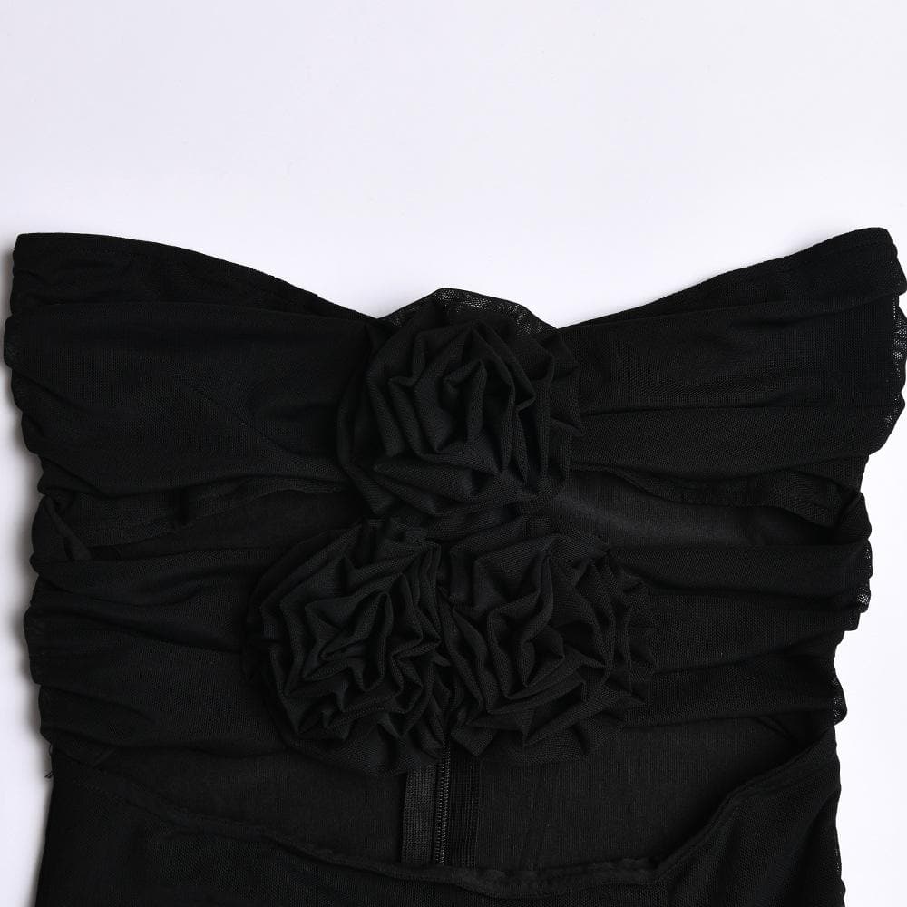 Mesh Strapless Flower Applique Cut Out High Split Maxi Dress - View 6