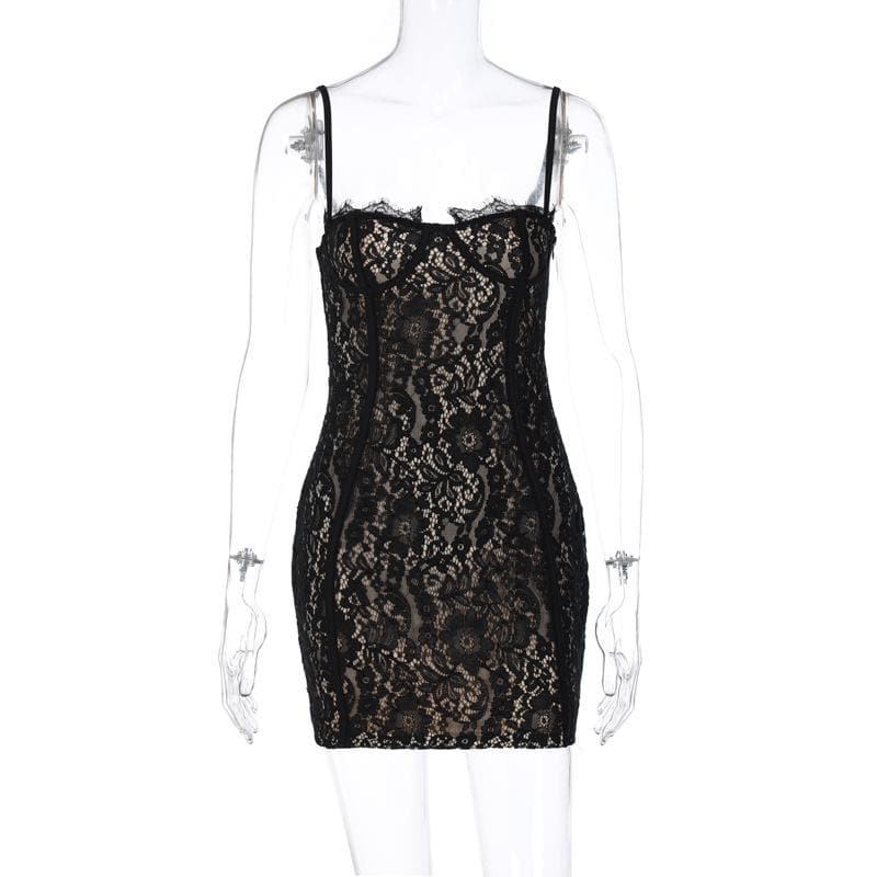 Lace contrast zip-up backless cami mini dress - View 8