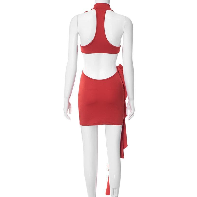Halter Neck Cut Out 3D Rosette Ruffle Bodycon Mini Dress - View 4