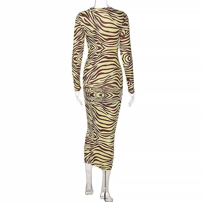 Long sleeve lace up zebra print midi dress - View 3