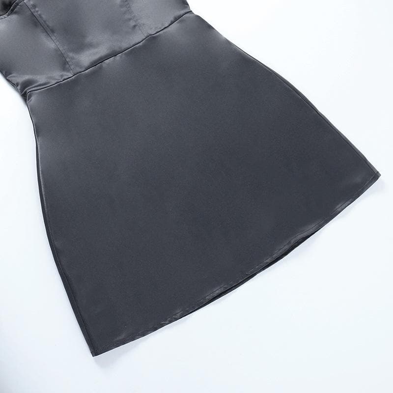 Patchwork satin ruffle contrast zip-up mini dress - Final Sale - View 9