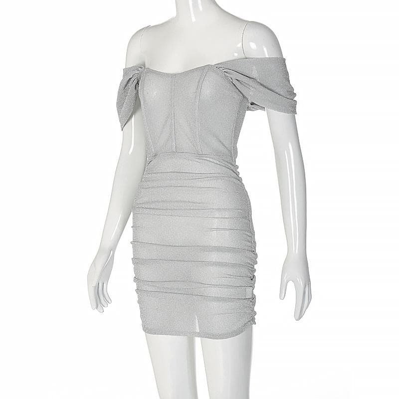 Glitter Off Shoulder Corset Ruched Bodycon Mini Dress - View 3