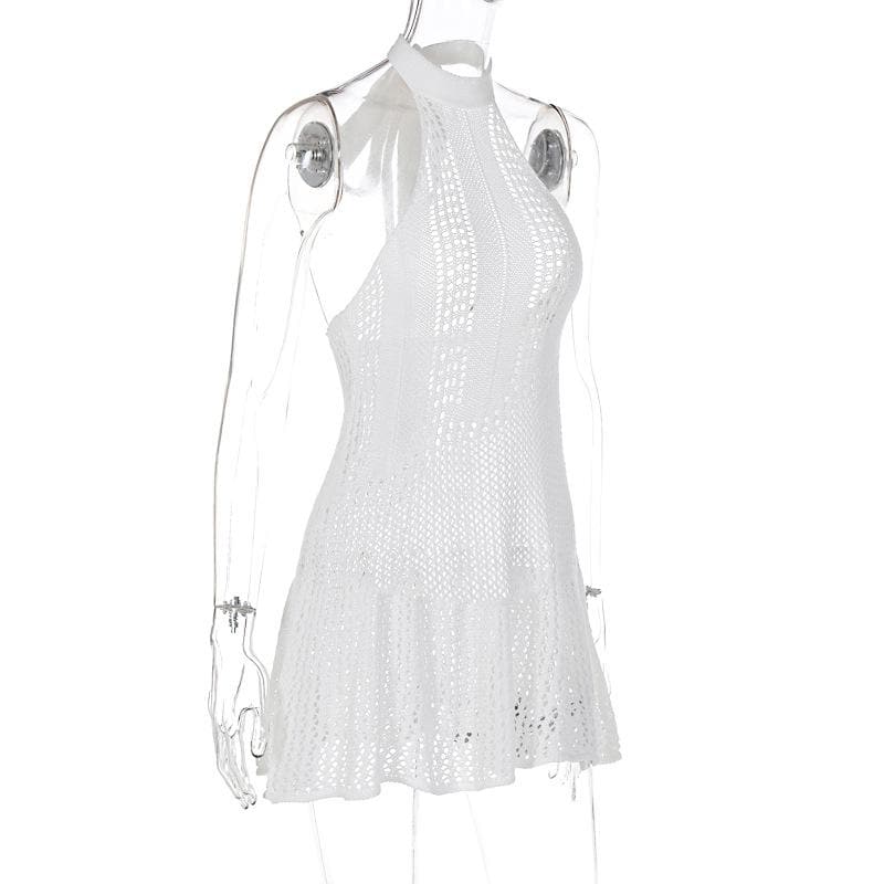 Crochet Halter Neck Fit and Flare Mini Dress - View 3