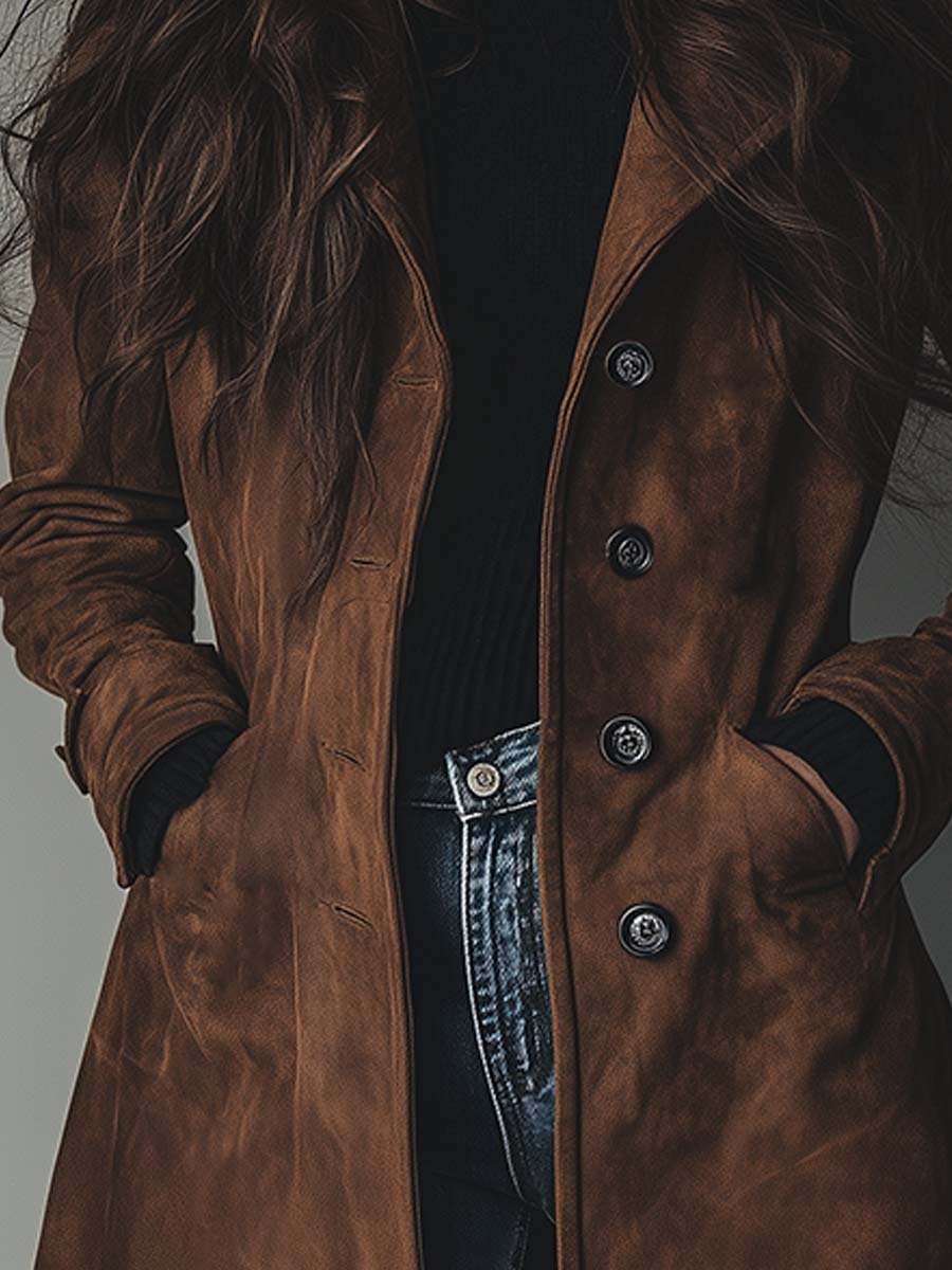 Women's Vintage Suede Trench Coat - Fashionpara