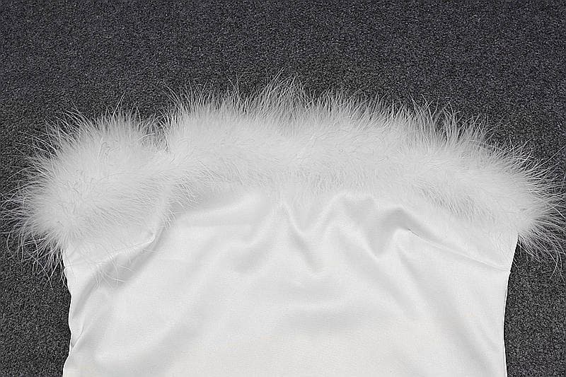 Feather off shoulder solid backless tube dress - View 4