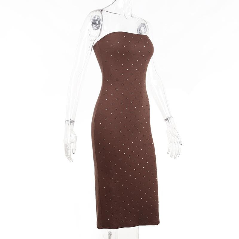 Solid beaded slit backless tube midi dress - View 5
