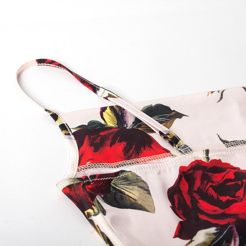 Satin Floral Print Cowl Neck Spaghetti Strap Slip Midi Dress - View 4