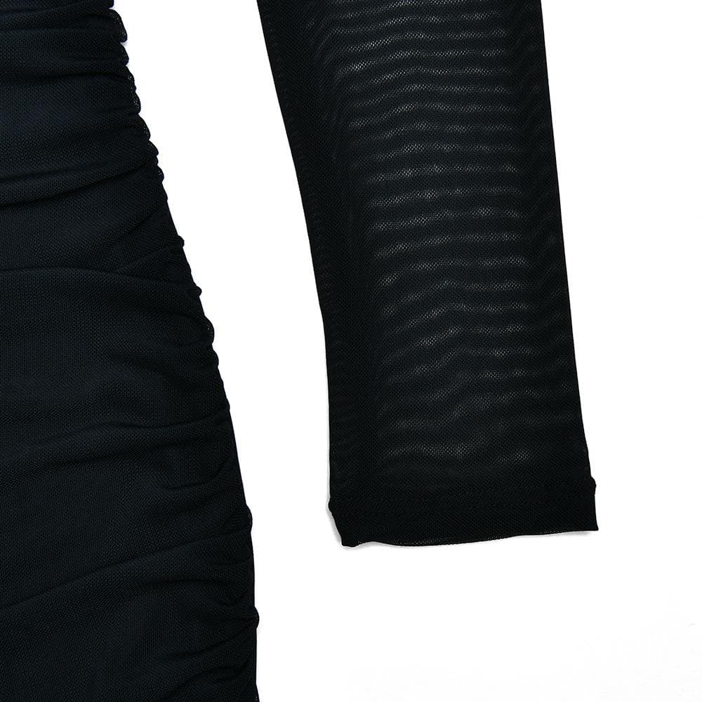 Mesh Ruched Long Sleeve Backless Ruffle Midi Dress - View 8