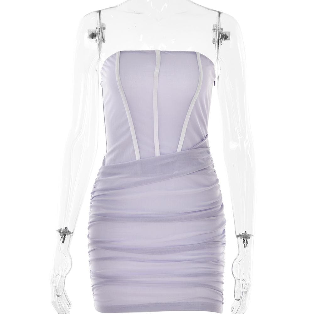 Mesh Strapless Contrast Corset Ruched Bodycon Mini Dress - View 9