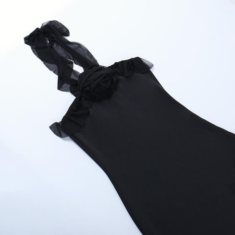 Strapless Flower Applique Ruffle Asymmetric Mini Dress - View 5