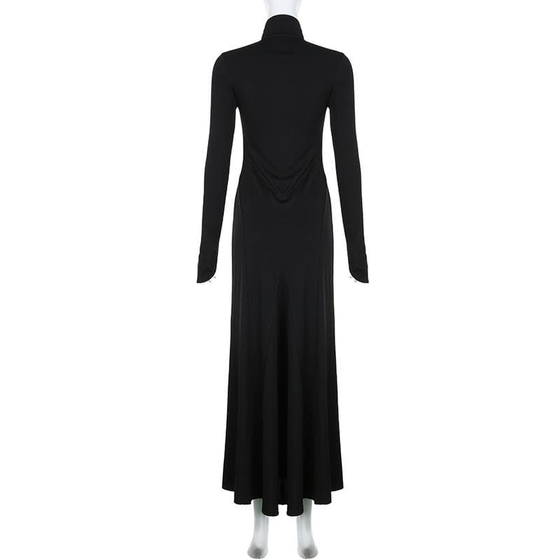 Lace up hollow out solid long sleeve maxi dress - View 3