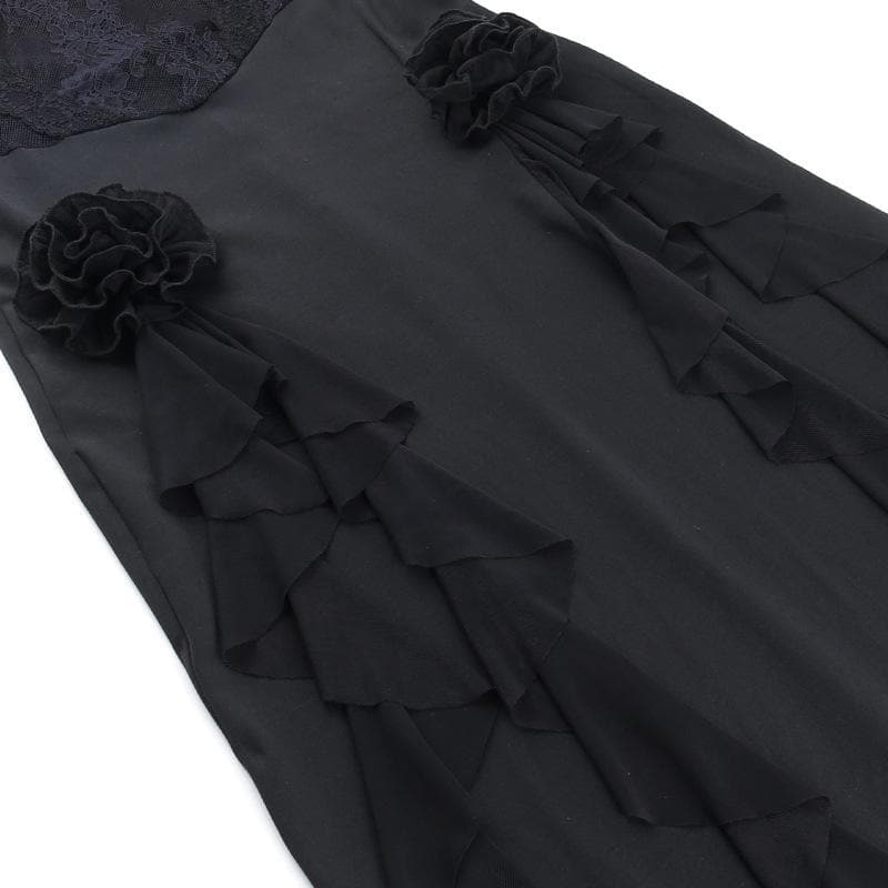 Lace Strapless Flower Applique Ruffle Backless Midi Dress - View 5