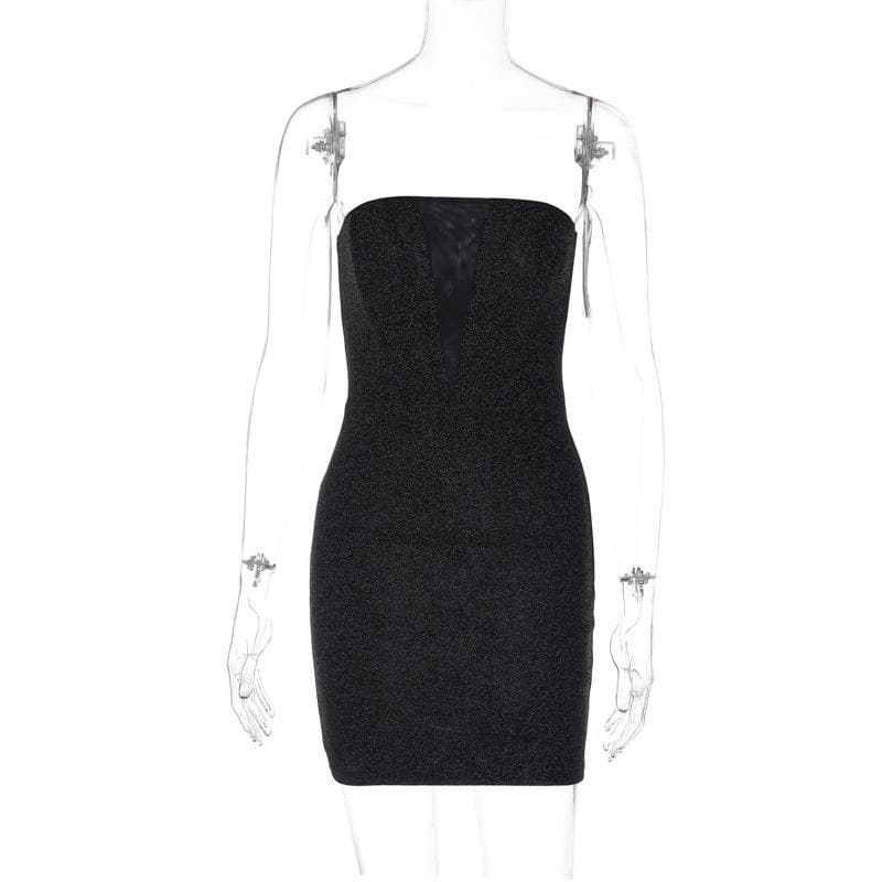 Glitter Strapless Deep V-Neck Bodycon Mini Dress - View 2