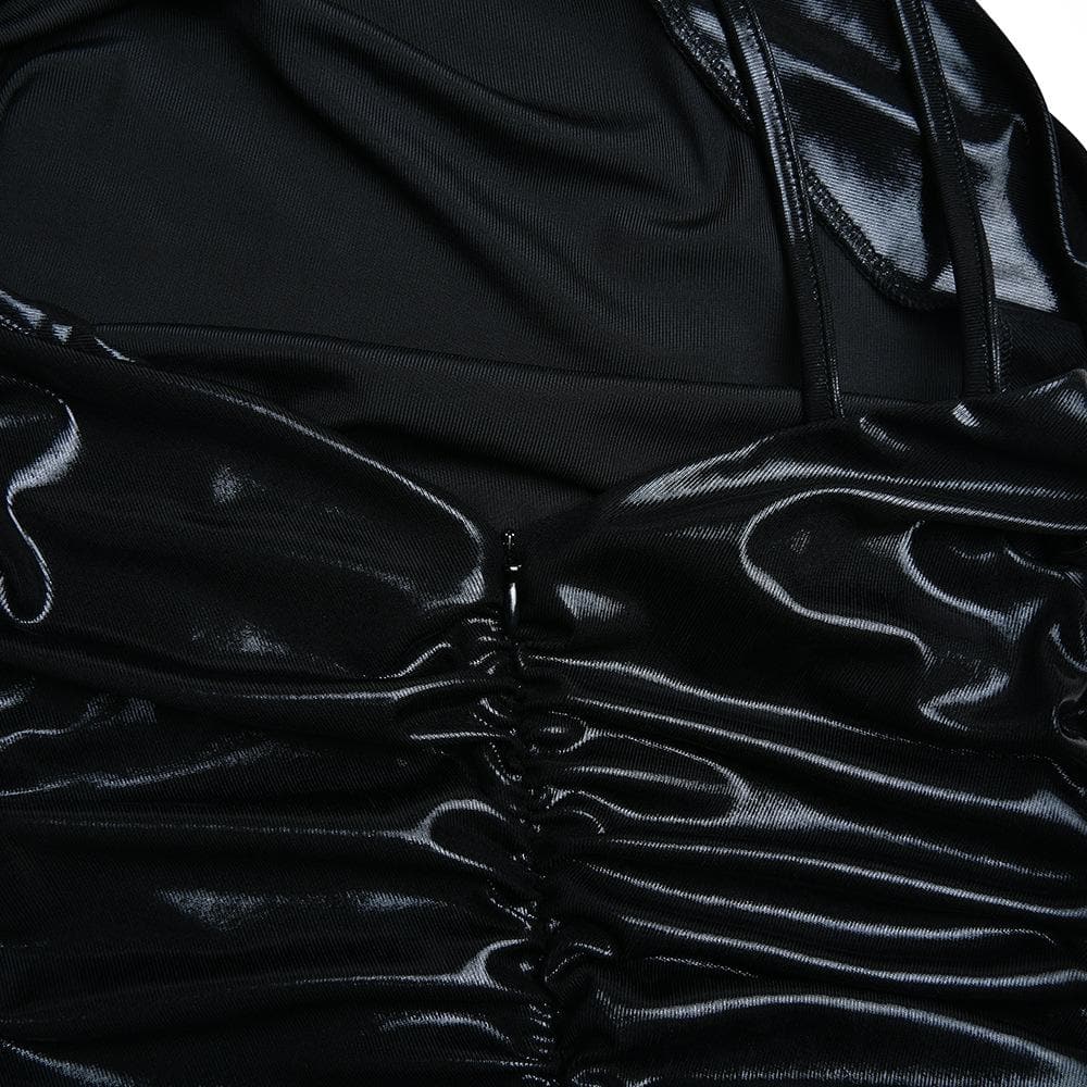 Metallic one shoulder solid ruched zip-up maxi dress - View 9