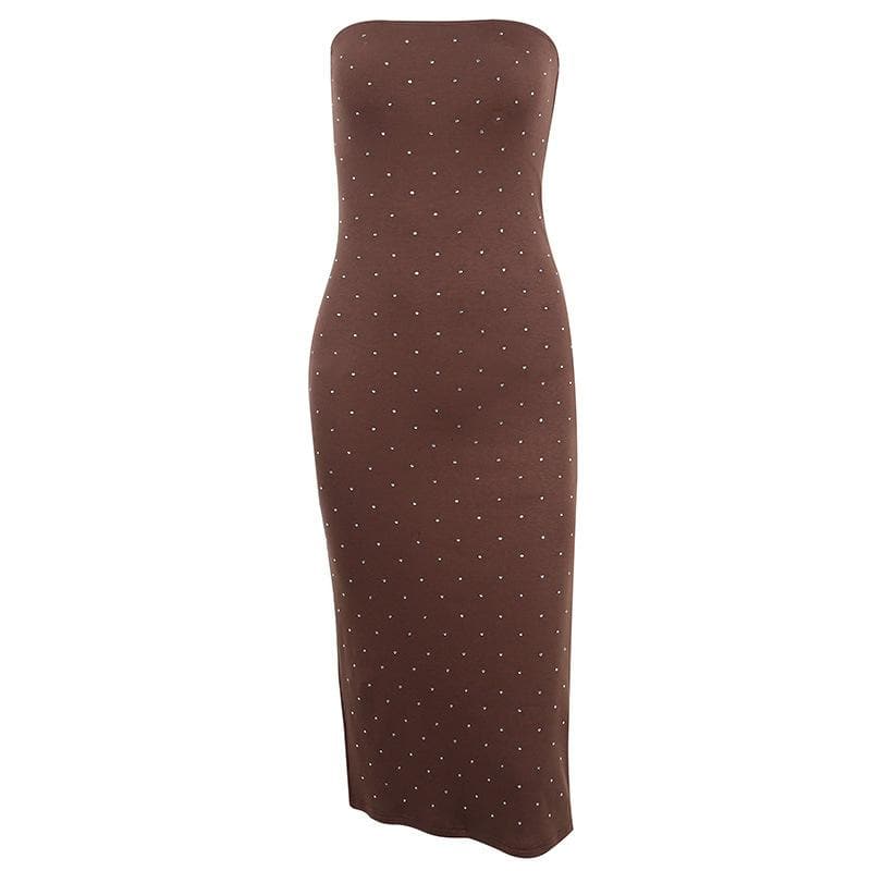 Solid beaded slit backless tube midi dress - View 3