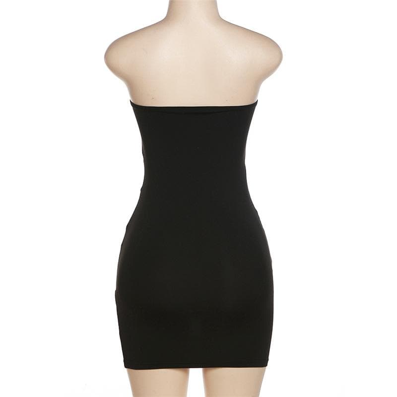 Cross front solid mesh backless patchwork tube mini dress - View 4