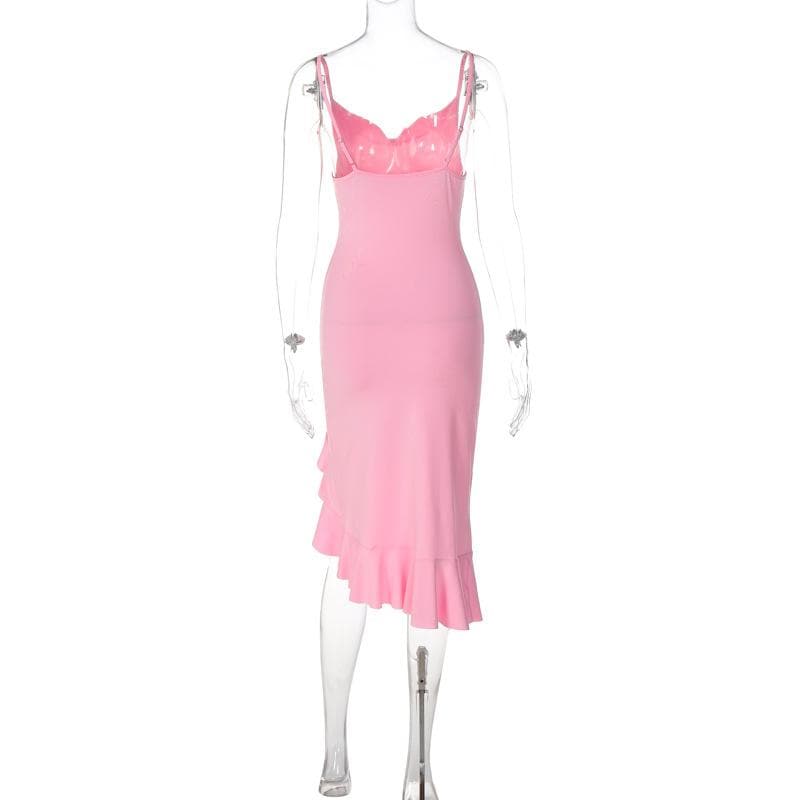 Beaded ruffle slit cowl neck backless irregular cami mini dress - View 3