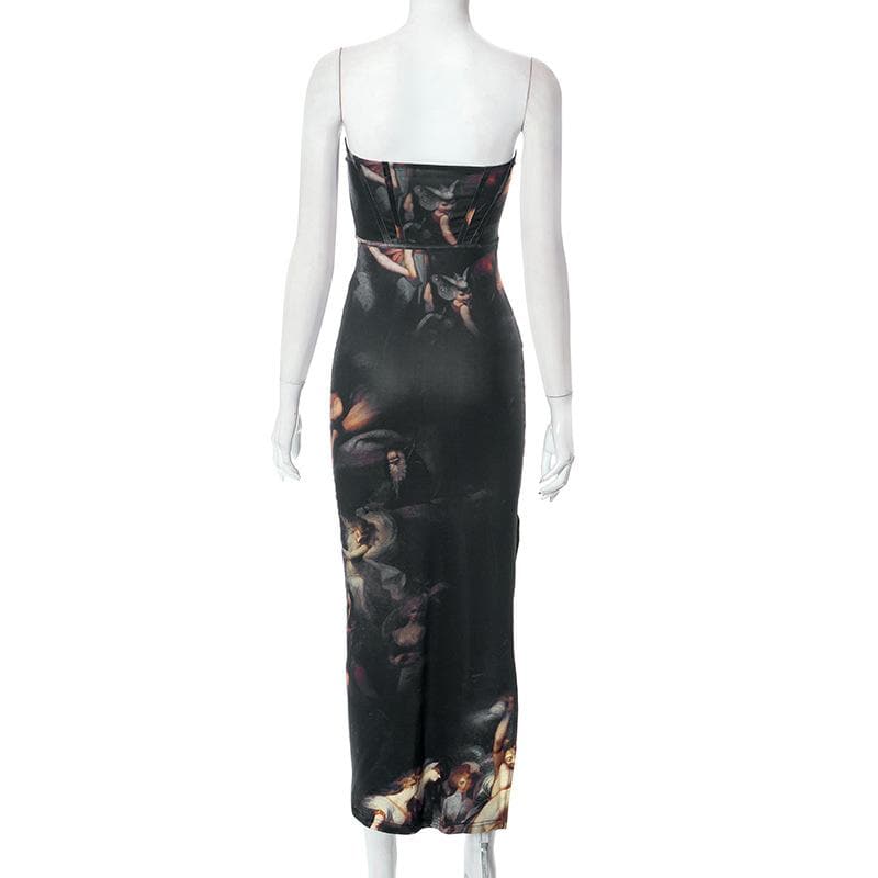 Slit abstract contrast bustier backless tube maxi dress - View 4