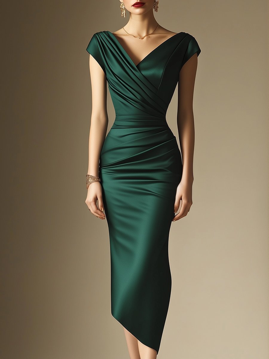 Emerald Draped Bodycon Midi Dress