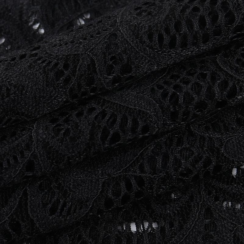 Lace gloves long sleeve button hollow out midi dress - View 8