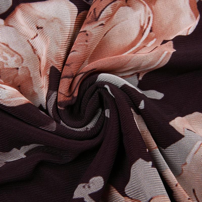 Floral Print Mesh Strapless Ruched Ruffle Bodycon Mini Dress - View 8