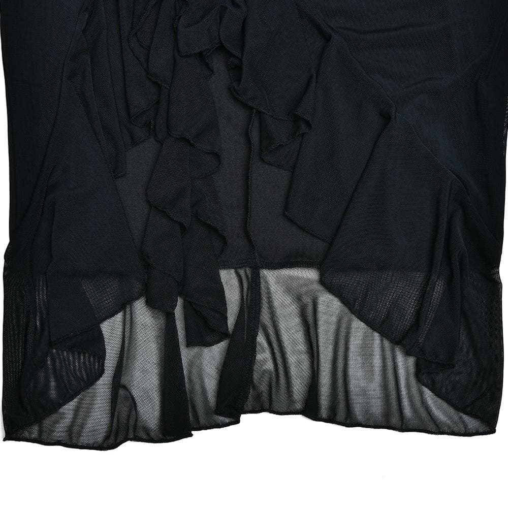 Mesh Ruched Long Sleeve Backless Ruffle Midi Dress - View 7