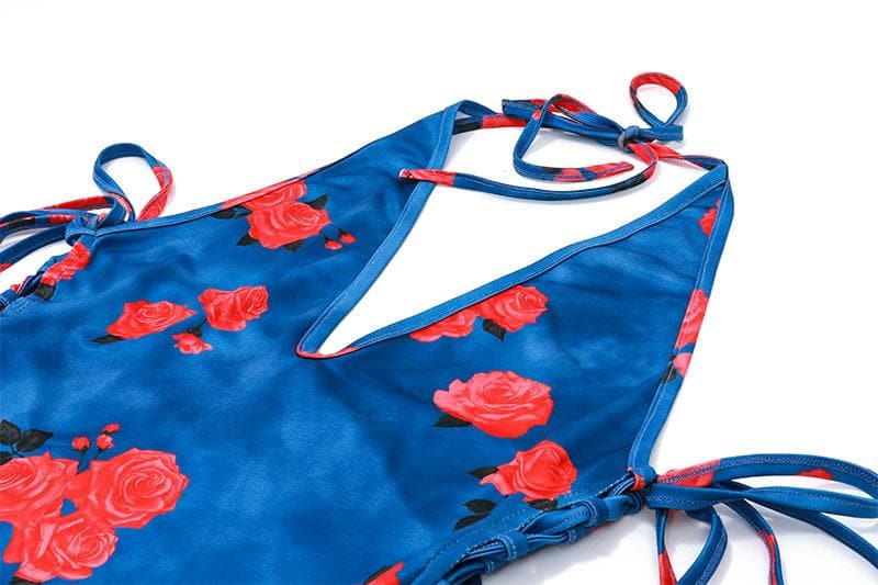 Floral Deep V-Neck Lace Up Backless Slip Maxi Dress - View 5